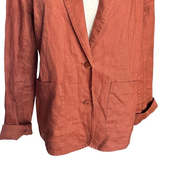 Eileen Fisher Womens Small  100% Linen Blazer Jacket Rust Brown Button - Picture 3 of 7